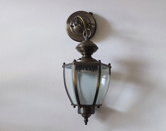 Lanterna in vetro sfaccettato, vintage francese, decorazione d'ingresso, illuminazione retrò.