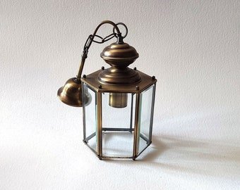 Glass faceted lantern, vintage french, ,entry decor, retro lighting