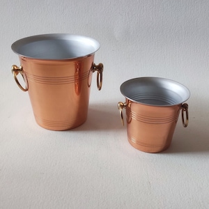 Copper buckets, vintage french, champagne and ice, bottle holder.