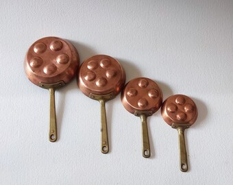 Decorative copper snail pans, french vintage, set of 4, rustic kitchen wall decor,