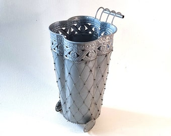 Metal sheet umbrella holder, vintage french, entry decoration, fireplace ash bucket, coal bucket, home decor, vintage umbrella storage