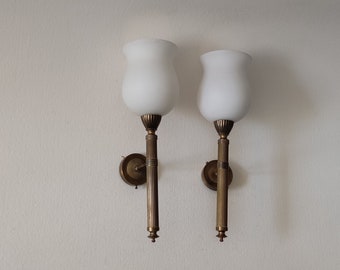 Pair of torch wall sconces, vintage french, retro lighting