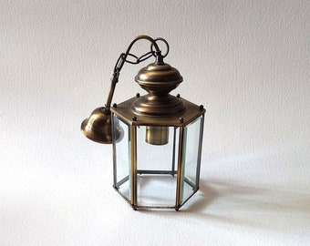 Glass faceted lantern, vintage french, ,entry decor, retro lighting