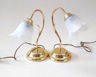 Bedside vintage lamps, french decor, frosted glass, neck swan lamps