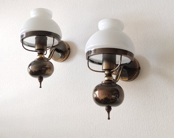 Milk glass wall lights, vintage french