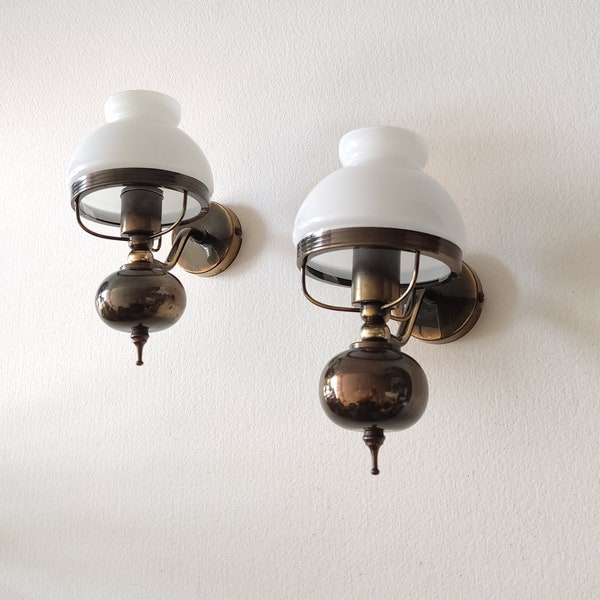 Milk glass wall lights, vintage french