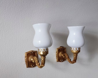 Wall sconce tulip, french decor, art deco, wall lighting, milk glass, vintage lighting, home decor, french style, mid century, brass sconce