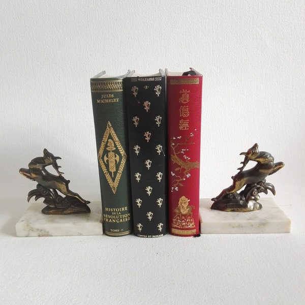 Serre livres cerfs, français style art déco, accessoires pour livres, bureau rétro, déco bibliothèque, sculpture animalière, statuettes cerf