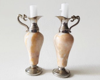 Alabaster Candle holder, French style, set of 2, french vintage, french decor, home decor, desk decor, candlestick holder, table decor