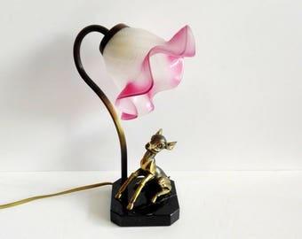Jelonkowa lampka nocna w stylu art deco, francuski vintage, dziewczęca lampka nocna.