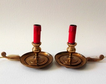 Electrified candle holders, vintage french, brass candleholder,  solid brass candlestick, table decor