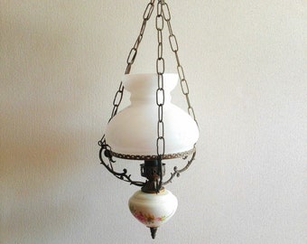 Milk glass light fixture, french vintage, ceramic and glass, lighting decor, home lighting decor, porch hanging light, home decor