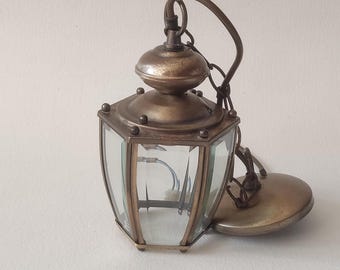 Linterna de vidrio facetado vintage francesa, decoración de entrada, artefacto de iluminación retro.