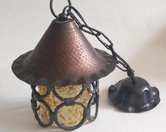 Lantern french cottage decor, vintage country home decor, rustic decor, hanging light, cast iron, antique lamp, ceiling light