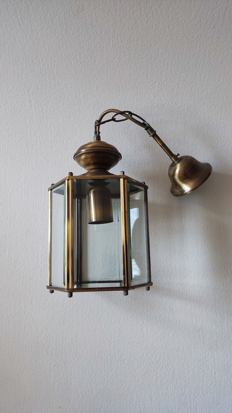 Glass faceted lantern, vintage french, ,entry decor, retro lighting zdjęcie 6