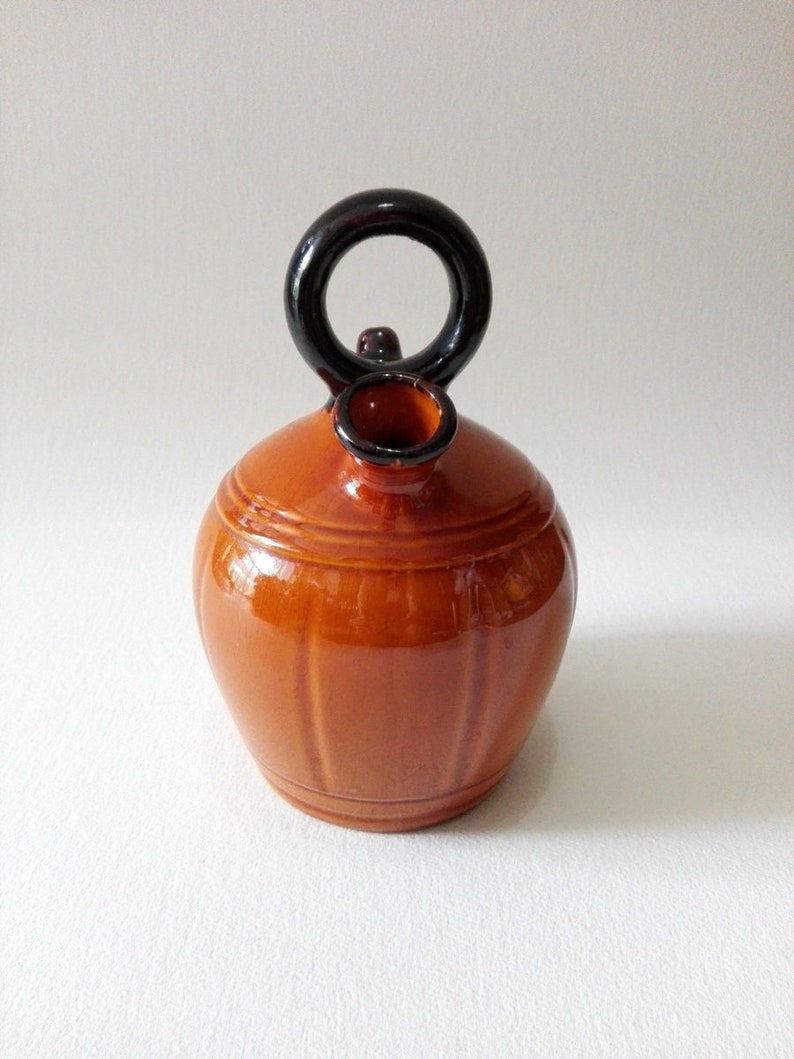 French Vintage Stoneware Orange Jar Pottery Vintage Pitcher Etsy