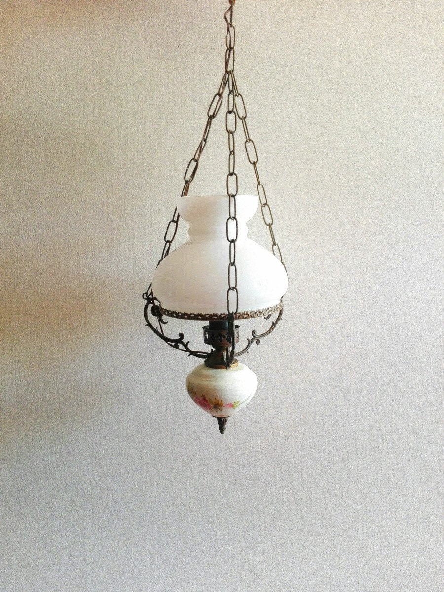 Suspension Française en Opaline et Céramique, Luminaires Anciennes, Maison Vintage, Éclairage Blanch