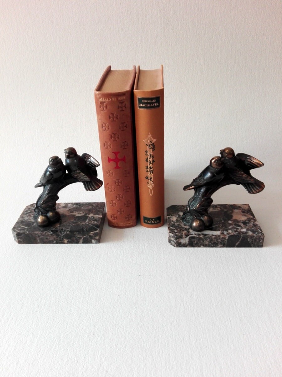 Paire de Serre Livres Moineaux, Français Vintage, Art Deco, Livres, Déco Bureau, Chic, Design França