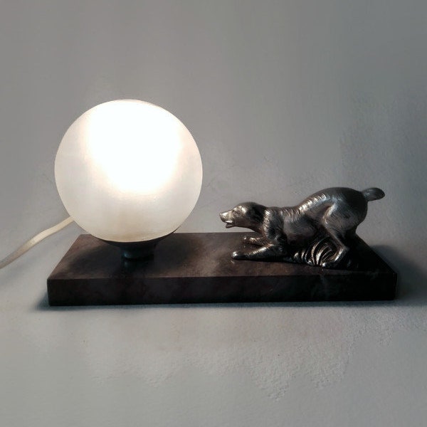 Lampe de table française, art déco, déco chiens, amateurs de chiens, sculpture chien, lampe rétro, bureau vintage, déco bibliothèque