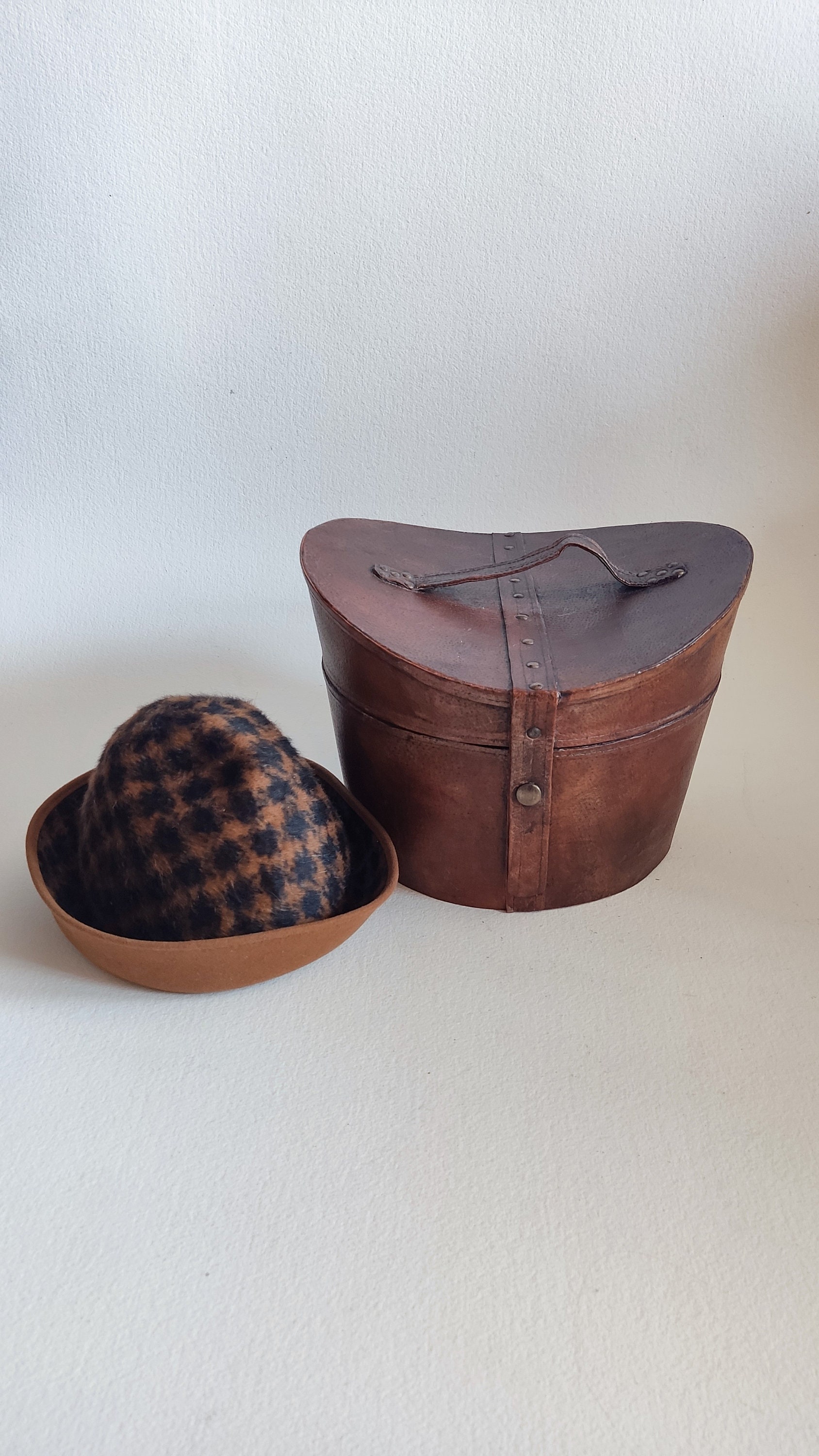 Boîte à Chapeaux en Bois et Cuir, Bagage Chapeaux, Déco Chambre Vintage, Boîte Décorative, Cadeau Po