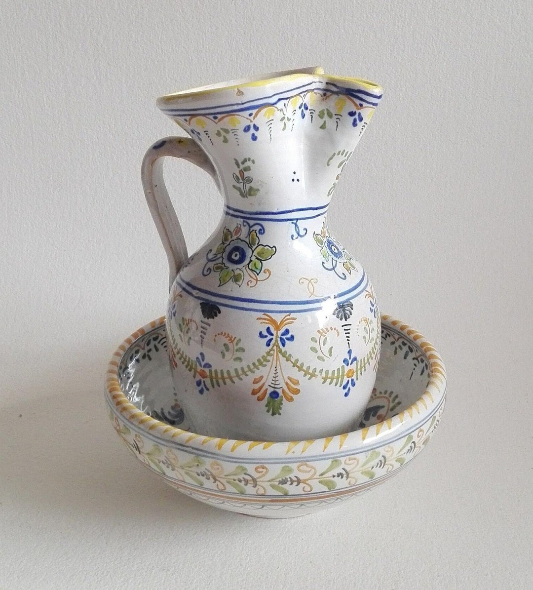 Toilet Jug and Bowl, Vintage Pottery, Bath Decor, Handmade Toilet Set ...