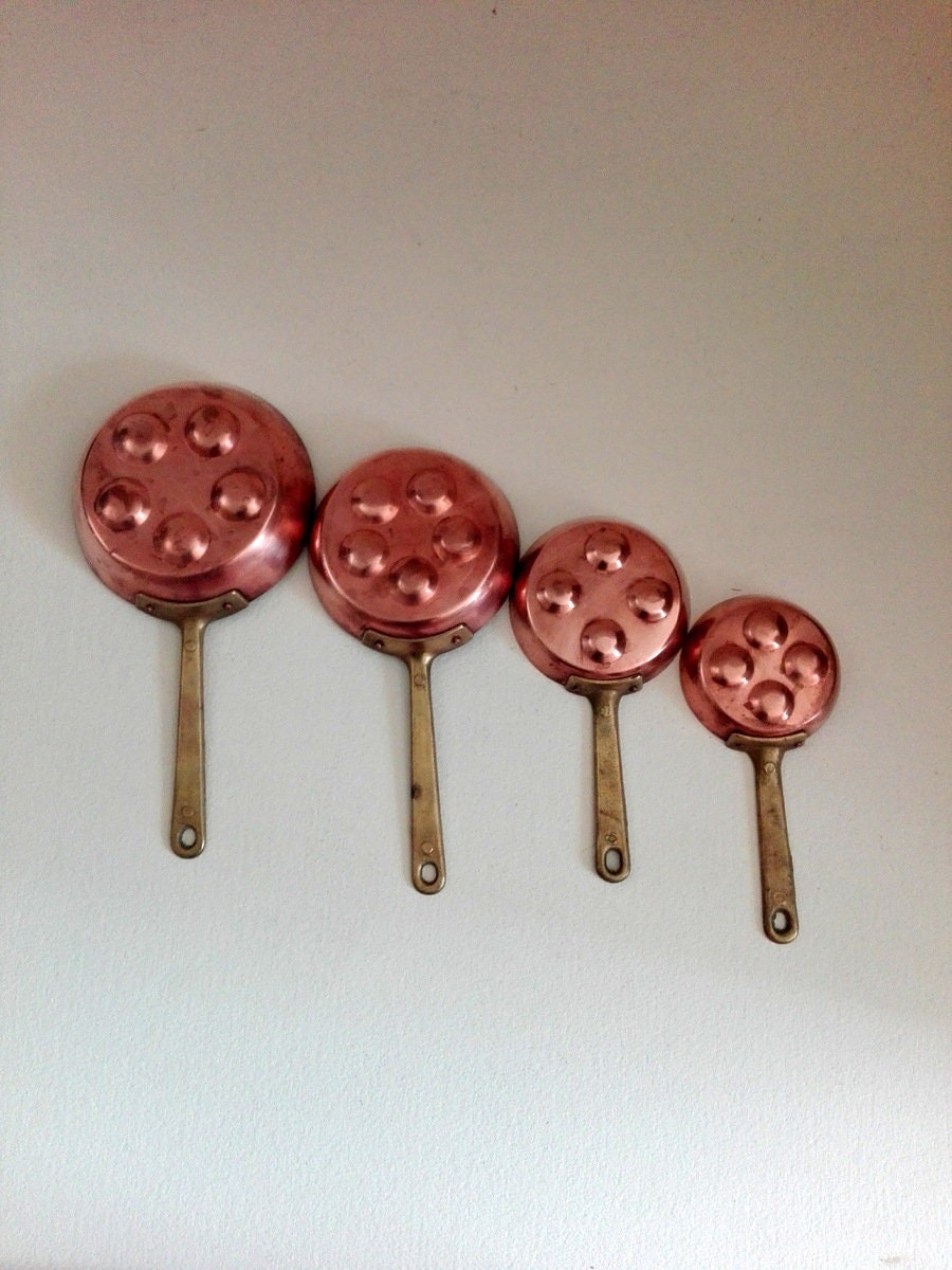 Lot de 4 Poêles à Oeufs en Cuivre, Français Vintage, Déco Murale Cuisine Rustique, Maison Campagne, 