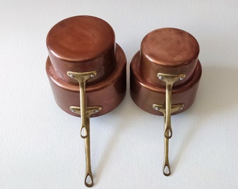 Set of 4 copper pans, vintage french, aluminium coating, french kitchen