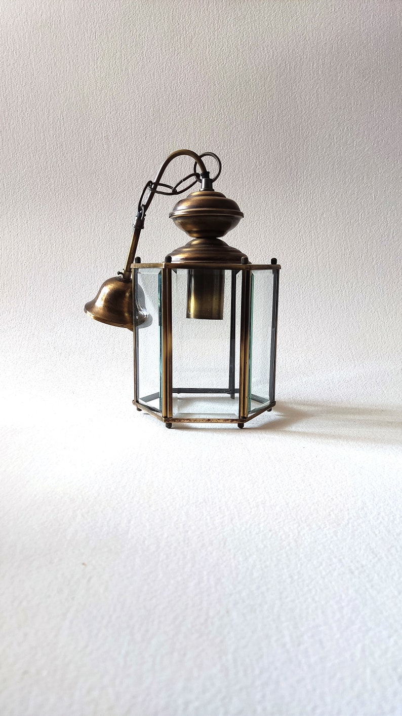Glass faceted lantern, vintage french, ,entry decor, retro lighting zdjęcie 10