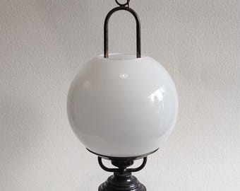 Milk glass light fixture, french vintage, retro pendant light.