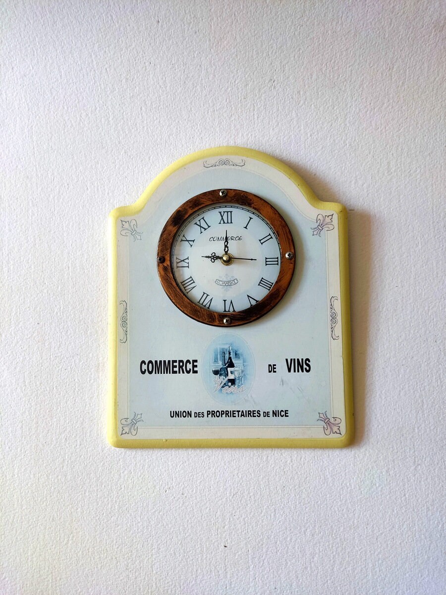 Horloge Murale Publicitaire, Wall Clock, French Vintage, Clock, Hanging Decor, Wood Wall Home Wine D
