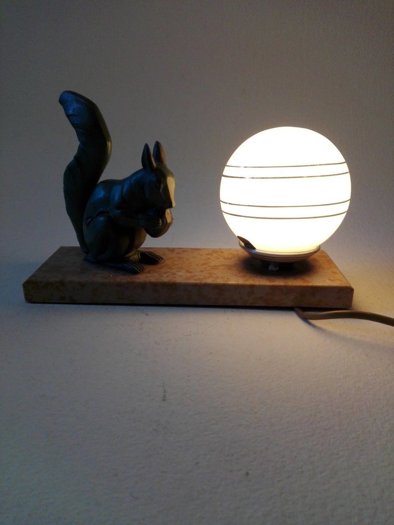 Art deco Night light Squirrel French vintage table lamp Etsy