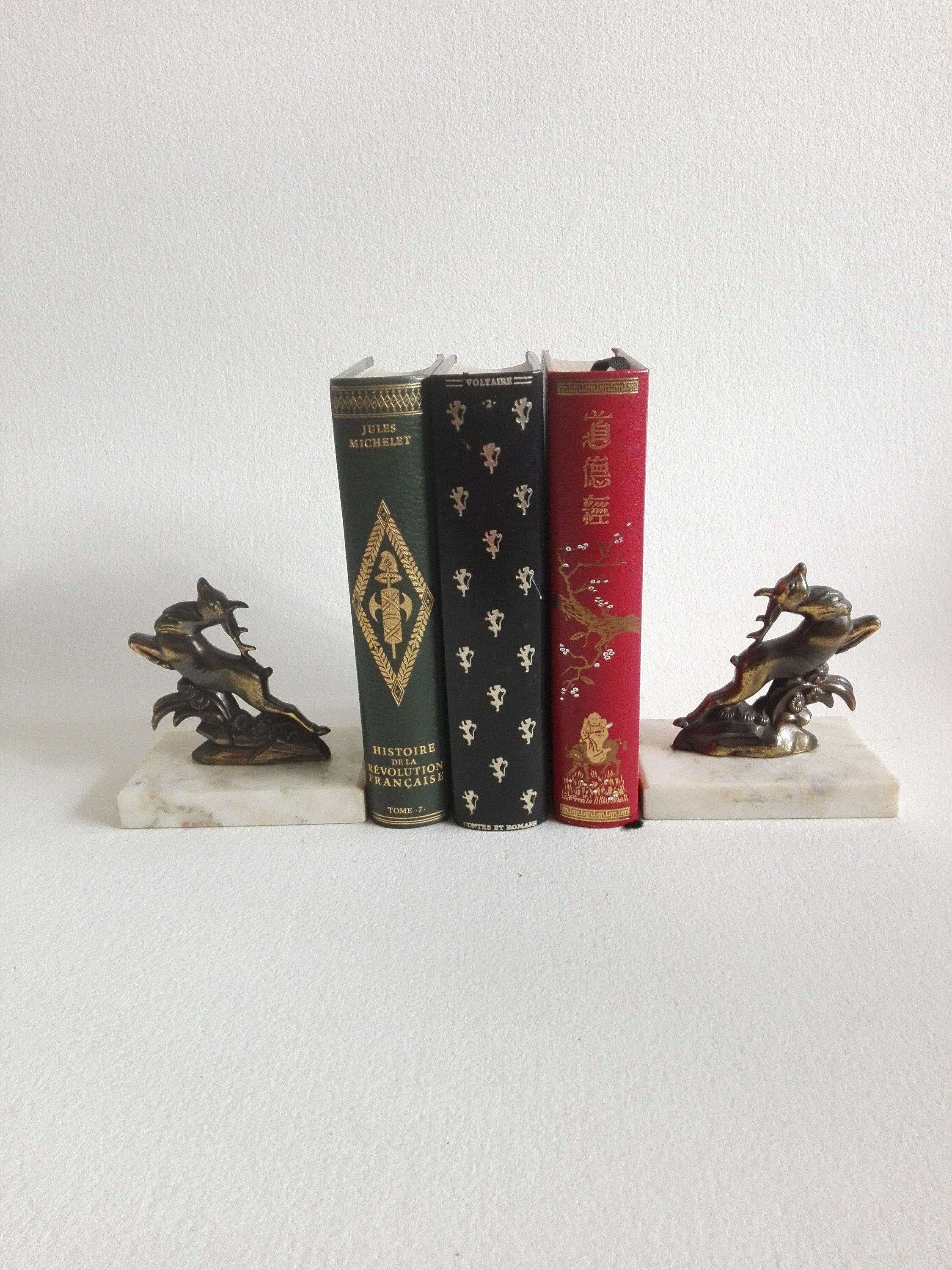 Serre Livres Cerfs, Français Style Art Déco, Accessoires Pour Livres, Bureau Rétro, Déco Bibliothèqu