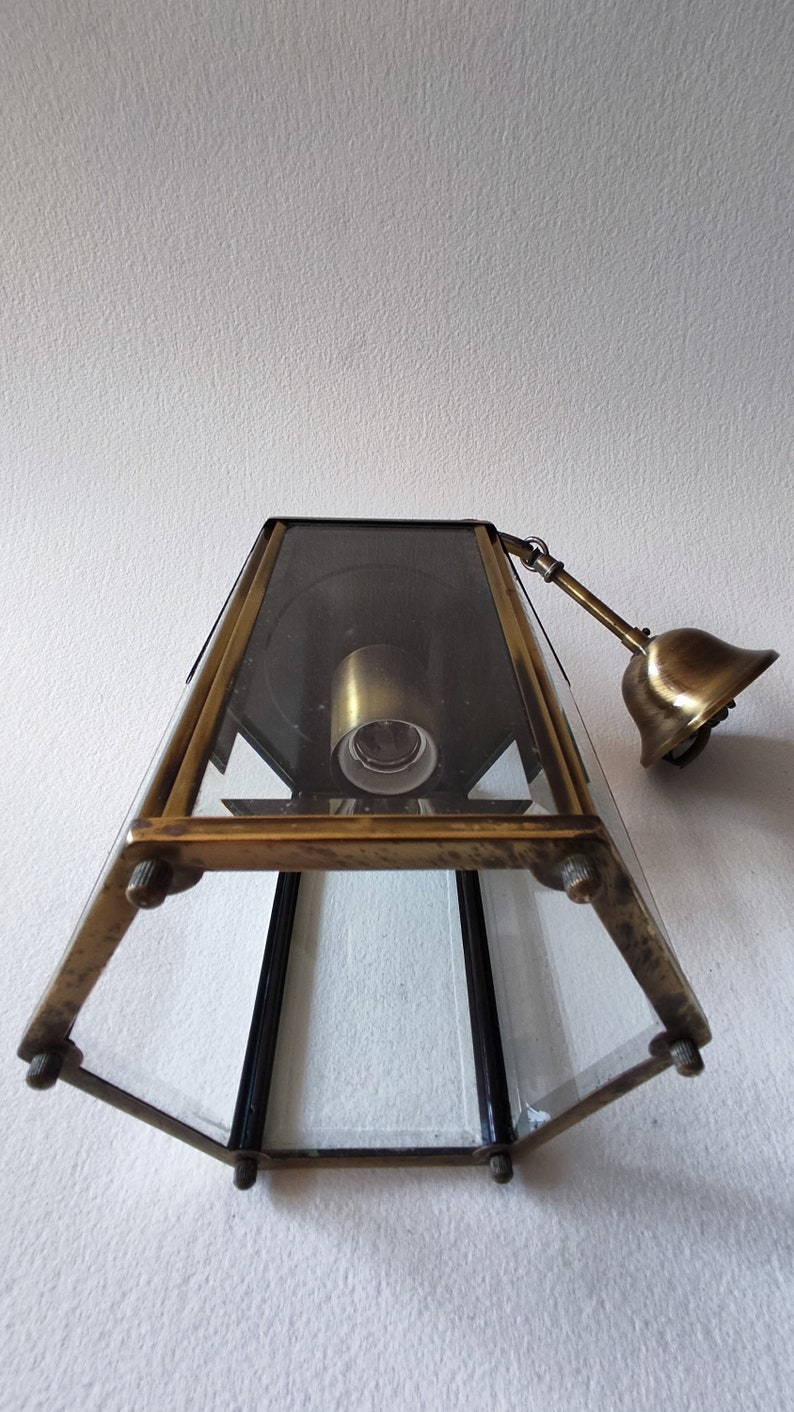 Glass faceted lantern, vintage french, ,entry decor, retro lighting zdjęcie 2
