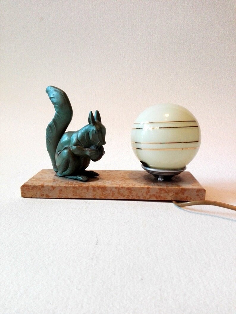 Art deco Night light Squirrel French vintage table lamp Etsy