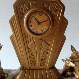 French vintage art deco clock fireplace decor, unique clock french design, mid century clock deer decor, antique clock marble art home decor image 6