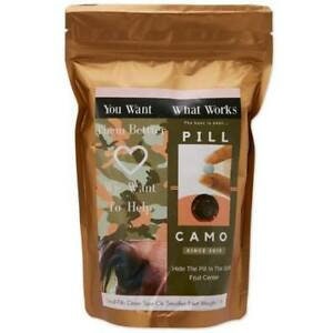 May include: A gold foil bag with a white pill inside. The bag has the words "You Want Them Better" and "What Works PILL CAMO" printed on it. The bag is for horse supplements.