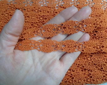 5 Yards of narrow lace width 2cm; Rust brown knotted lace for DIY Projects, Sewing