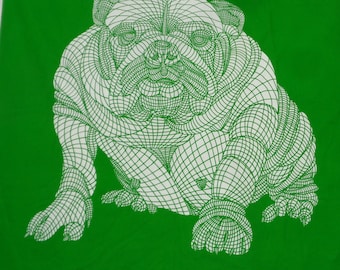 Decorator fabric with Bulldog print L45"x W58" Design Kristine Mandsberg 2008 for IKEA of Sweden AB; Vivid Green & White Dog print fabric