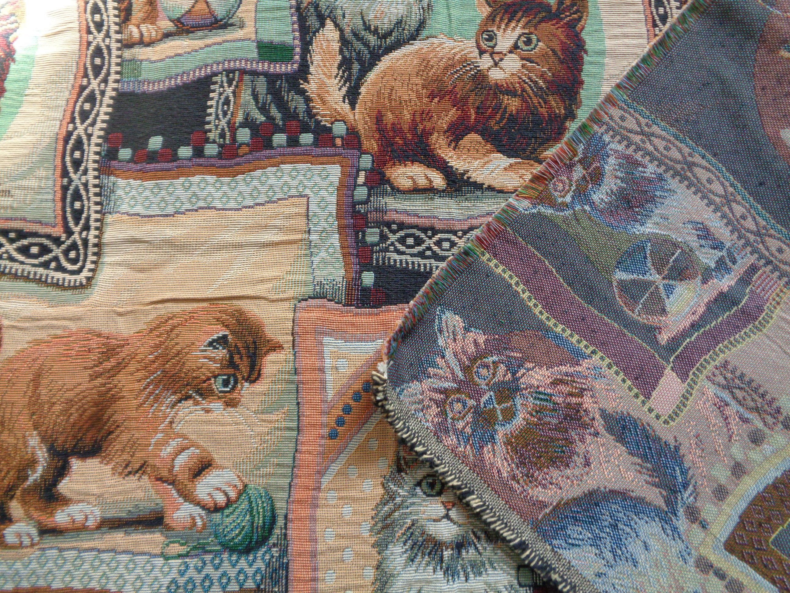 Vintage tapestry fabric with cats size 20x 56 etsy