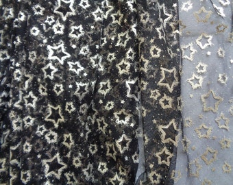 Black tulle with star print by yard, width 60"/ 153cm