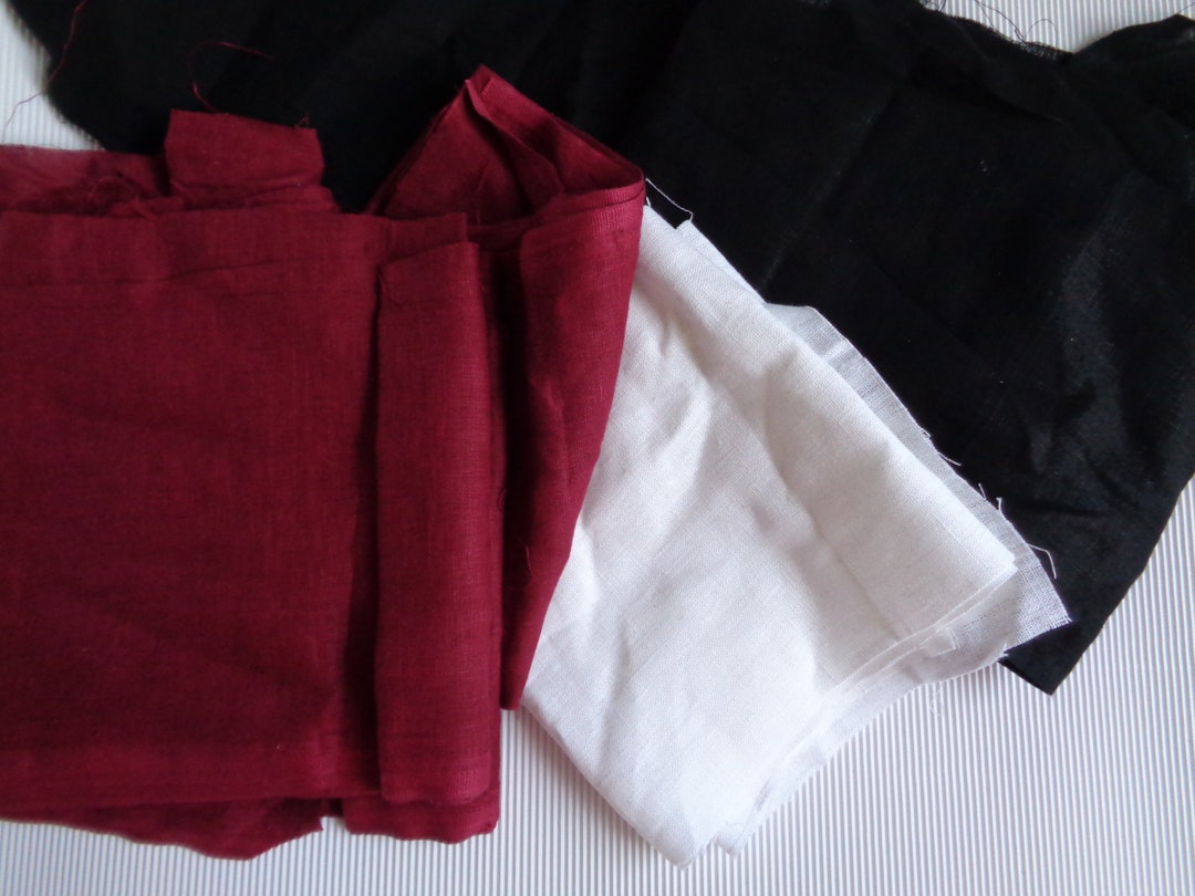 Pure Linen Fabric Remnants Dark Red Black & White Linen Etsy