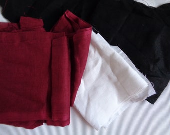 Pure Linen Fabric Remnants; Dark Red, Black & White Linen Remnants 0.5 kg Lot of Solid Color Linen Scraps for DIY projects, Sewing, Quilting