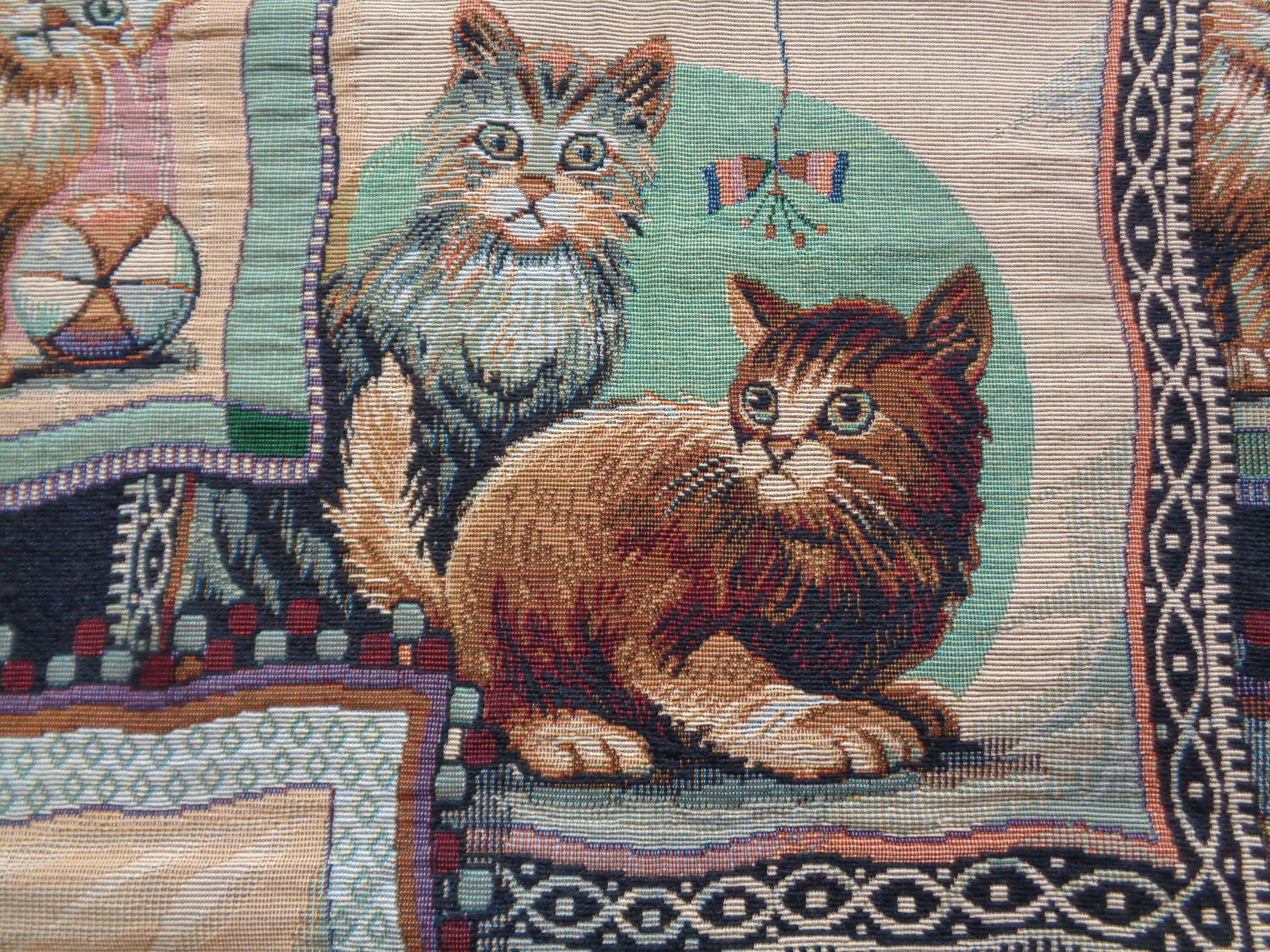 Vintage tapestry fabric with cats size 20x 56 etsy