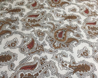 Pieza de tela vintage sin usar de 34" x 45" Tela de algodón café con leche y marrón con estampado Paisley