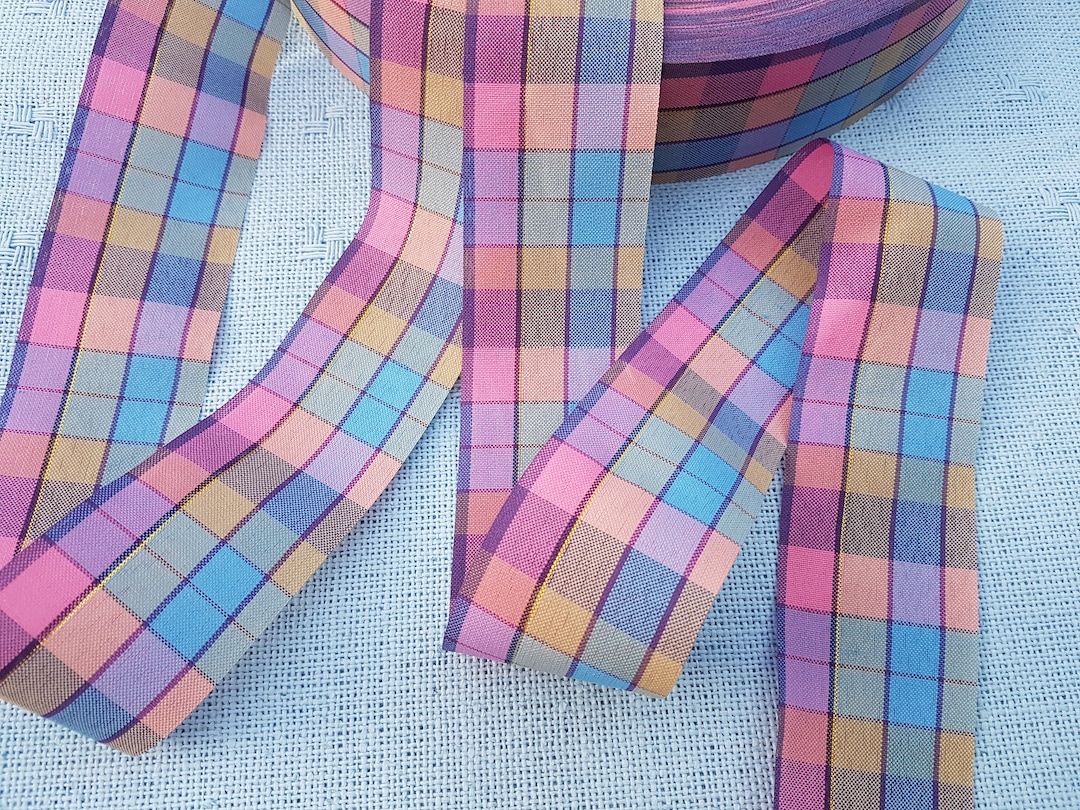 5 Yards of Pastel Color Check Pattern Ribbon Width 1 3/4