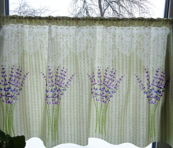 Plain Cotton Curtain With Lavender Print H24x W48 Etsy