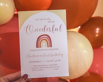 Boho Rainbow First Birthday Invitation