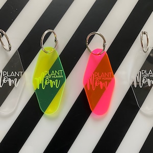 Plant + Tiny Human Mom Motel Key Tag Acrylic Vintage
