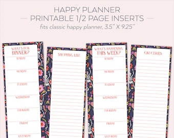 HAPPY PLANNER PRINTABLE Planner Pages / Inserts - 3.5 x 9.25 | Floral Skeleton | Halloween | Me & My Big Ideas | Menu | Groceries |List