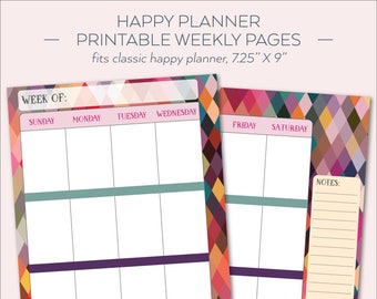 HAPPY PLANNER PRINTABLE Weekly Planner Refills / Inserts - 7 x 9.25 | Geo Brights | Create 365 | Me & My Big Ideas | mambi | Undated| Sunday